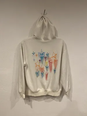 AELFRIC EDEN Hoodie Womens Medium White Fleece Colorful Star Graphic Pullover thumbnail 5
