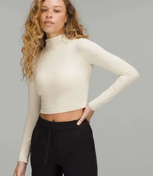 Lululemon All Aligned Mock Neck Long Sleeve Shirt Size 8 - White Opal thumbnail 1