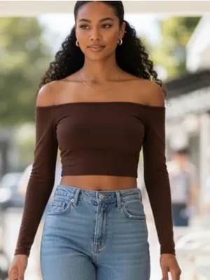 Smoothez by Aerie Off the Shoulder Top Women's Size XS Brown Clean Girl‎ thumbnail 1