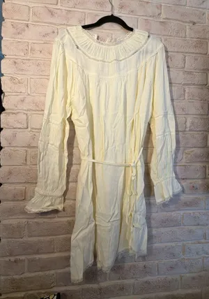 WAYF Women's Long Sleeve Lace-Trim Mini Dress in Cream Yellow thumbnail 1