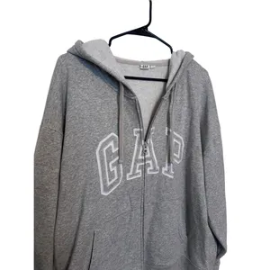 Gap Logo Relaxed Fit Zip Up Hoodie Gray Size XL thumbnail 3