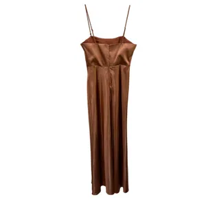 Birdy Grey Mia Dress Shiny Satin Rust Bridesmaid Formal Gown Cowl Neck Slit Sz S thumbnail 3