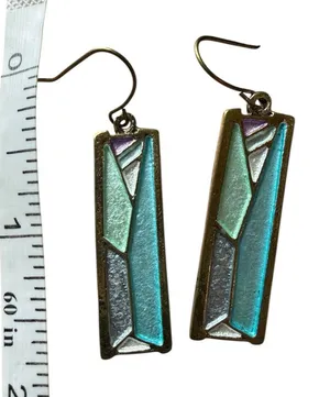 NWT Modernist‎ Mixed Metal Geometric Bar Drop Earrings Green & Peach Enamel thumbnail 1