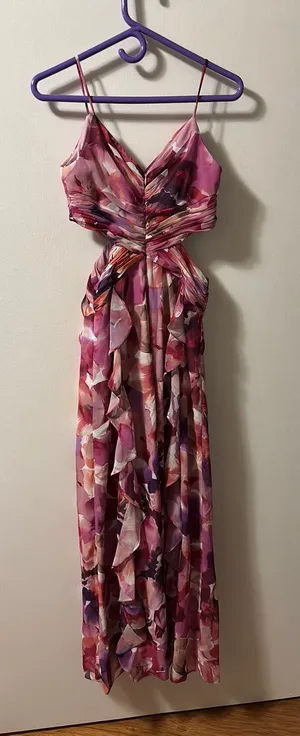 XSCape long printed chiffon cutout dress thumbnail 1