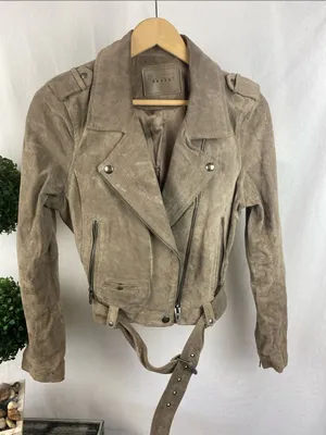 Blank NYC Tan Suede Leather Long Sleeve Cropped Moto Jacket M thumbnail 2