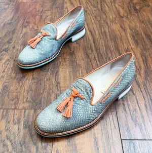 Torretti • retro tassel loafers aqua blue orange leather suede slip on thumbnail 12