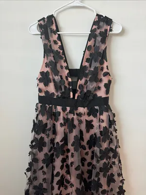 Anthropologie 3D Black Floral Printed Tulle Dress Size: 4 thumbnail 5
