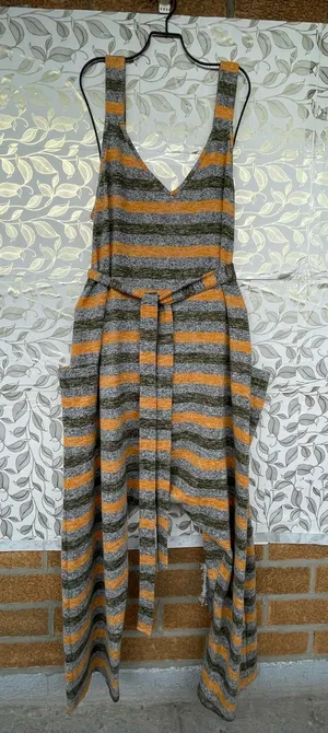 Free People Striped Cozy Knit Jumpsuit Lagenlook Boho Drop Crotch Pocket L thumbnail 1