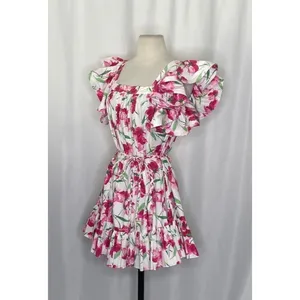 MISA Los Angeles Selma Floral Dress Ruffled A-Line Mini White Pink X-Small thumbnail 6
