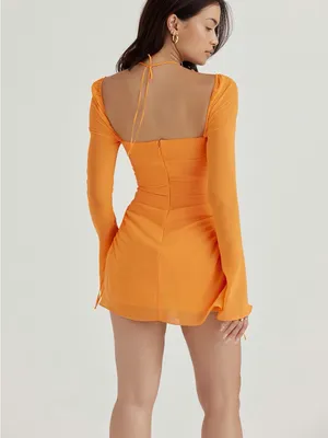 House of CB Baby‎ Tangerine Chiffon Halter Mini Dress XS thumbnail 7