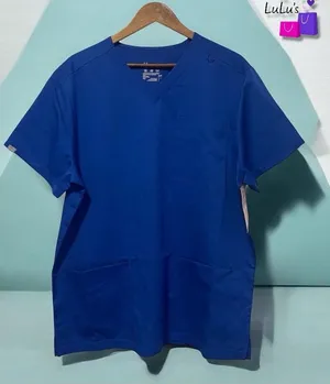 Hanes Womens V-Neck Scrub Top Royal Blue Short Sleeve Stretch 3 Pocket L NWT thumbnail 1