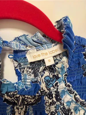 Anthropologie Love the Label Blue Floral Smocked Ruffle Blouse for Women small thumbnail 2