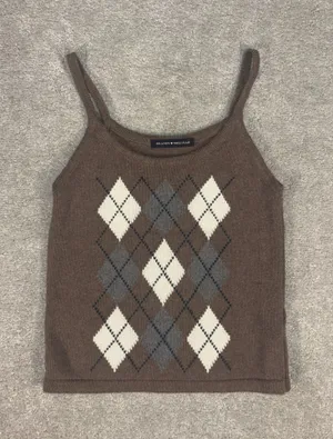 Brandy Melville Argyle Tank Top One‎ Size Brown Summer Sexy thumbnail 1