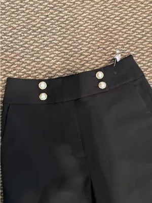 Calvin Klein Black Wide Leg Pants with pearl button detail thumbnail 4