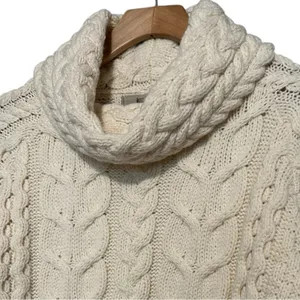 Aran Sweater Market Women’s Sz S Cream Merino Wool Cowl Neck Cable Knit Sweater thumbnail 2