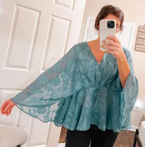Maurice's NWT Turquoise Blue Whimsical Sheer Floral Blouse thumbnail 1