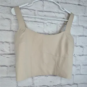 Abercrombie Fitch Tailored Corset Crop Top Size L Beige Tan Smocked Side Zip thumbnail 2