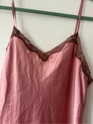 Victoria's Secret Pink Slip with Brown Lace Trim thumbnail 2