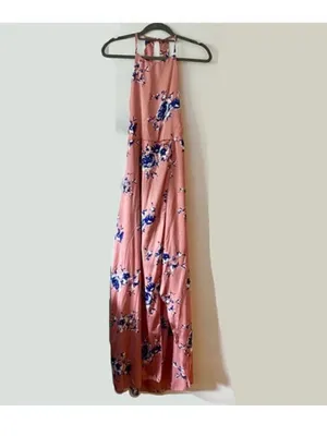 Charlotte Russe Coral Pink Floral Halter Maxi Dress with Navy Accents thumbnail 10