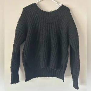 Aerie Thick Chunky Knit Black Oversized Crewneck Sweater Size XS Cozy Winter thumbnail 10
