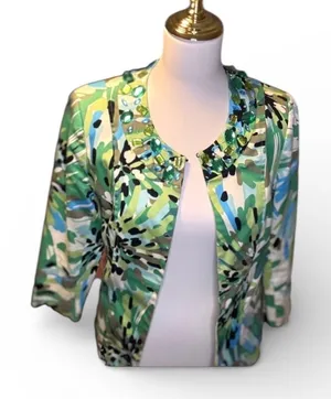 Trenz by Theresa Rex Abstract Floral Embellished Collar Jacket Women's Size‎ S thumbnail 1