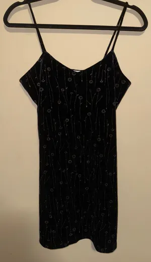 NonSuch Vintage Black Velvet Glitter Floral Mini Dress M Dark Romance Whimsigoth thumbnail 1