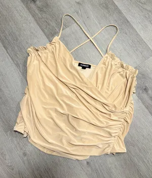 Express ruched v neck crop tank top  thumbnail 1