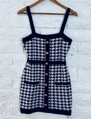Coco and Shay Houndstooth Knit Mini Dress Size L Stretch Party Cocktail Sweater thumbnail 7