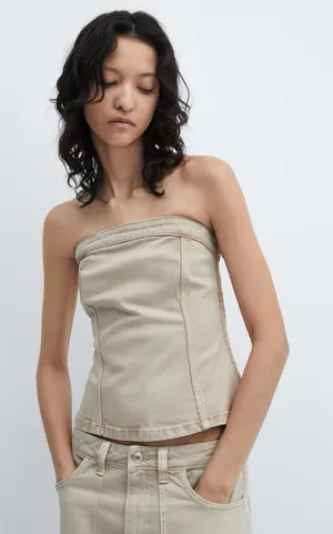 Mango Strapless Denim Top thumbnail 1