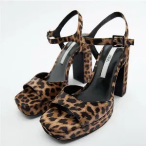 Zara Leopard Print Platform Block Heels - Size 42 (US 10) - Worn Once! ✨ thumbnail 1