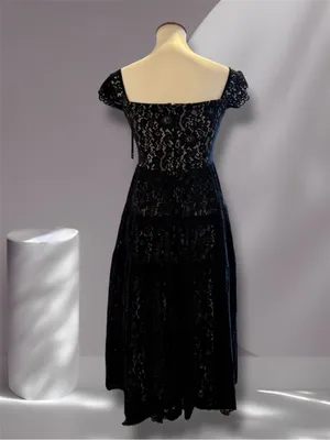 Lulus Black Lace Tiered Maxi Dress NWT XS Off-The-Shoulder V-Neck thumbnail 3