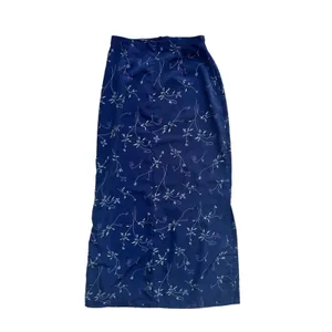 Vintage Y2K Aeropostale Navy Blue Floral Midi Slip Skirt Size 6 Slit Whimsygoth thumbnail 2
