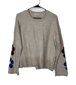 Madewell Belmore Floral-Sleeve Pullover Sweater Coziest Textured Yarn Small thumbnail 1