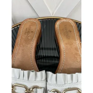 Kate Spade New York Brie Sandals Women’s 8.5 M White Leather Gold Chain Fringe thumbnail 8
