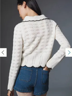 Anthropologie Women’s Collared Pointelle Button Front Cardigan Sweater Size L thumbnail 2