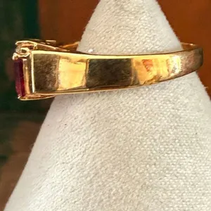 18K GER Multicolor Baguette Ring Gold Tone Rainbow Stone Band thumbnail 4