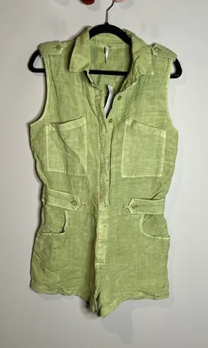 NWT Young Fabulous & Broke Hudson green linen blend cargo romper thumbnail 1