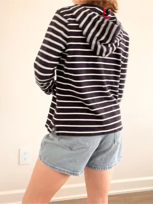 Ralph Lauren Navy and White Striped Half-Zip Hoodie with Red Accents thumbnail 4