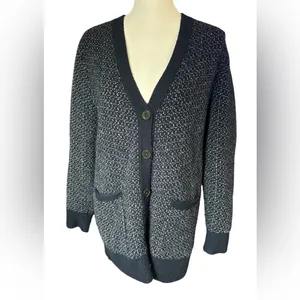 Madewell Bird’s Eye Maysfield Navy and White Women's Cardigan Sweater thumbnail 3