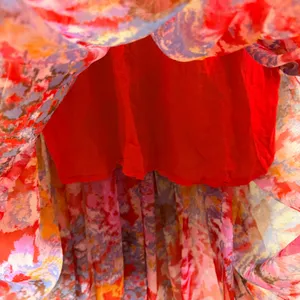 Free People Julianna Maxi Dress Small Red Floral Tiered Chiffon Sheer Boho Chic thumbnail 10