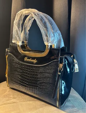 Danbaoly Black Croc Embossed Patent Satchel Handbag Gold Tone Hardware thumbnail 1