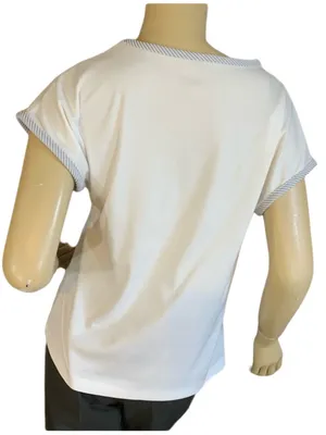Vintage 1980'S White With Gray Accents Cap Sleeve Knit Tee Shirt (S) thumbnail 2