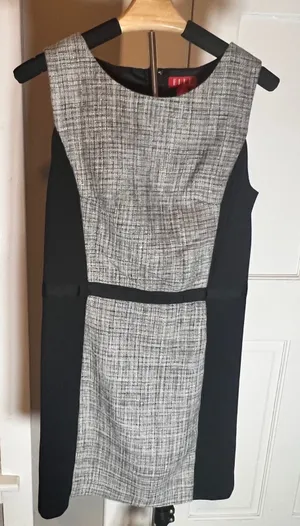 ELLE Womens‎ Grey Tweed Colorblock Sleeveless Sheath Work Dress Size 4 Black thumbnail 1