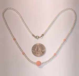 Vintage White Faux Pearl Pink Carved Flower Dainty Boho Necklace thumbnail 4