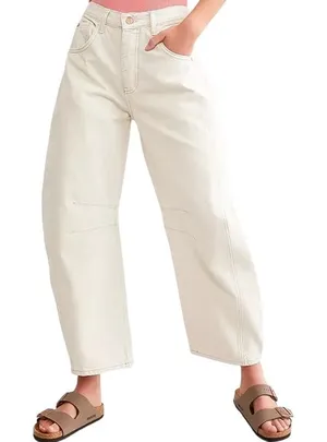 Free People We The Free Good Luck Mid-Rise Barrel Jean Denim Relaxed Milk 26 thumbnail 1