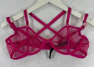 Victoria's Secret Very Sexy Low Cut Demi Unlined Fishnet Mesh Bra Pink Large NEW thumbnail 1