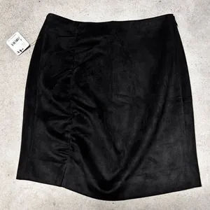 NWT Free People Ava's Vegan Mini Skirt Black Suede Ruched Side Size 4 thumbnail 1