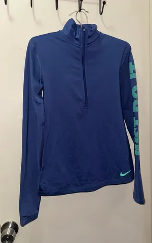 Nike Women’s Navy Blue Quarter-Zip Long Sleeve Top with Teal Accents thumbnail 1