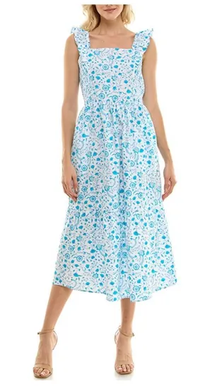 Draper James Square Neck Ruffle Strap Midi Dress‎ Size M thumbnail 1