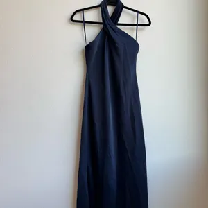 BHLDN Anthropologie Ruby Twist Halter Satin Maxi Gown Navy Blue Size 0 / XS thumbnail 2